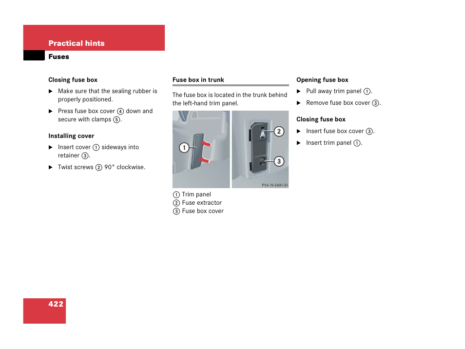 Fuse box in trunk | Mercedes-Benz 2006 C 55 AMG User Manual | Page 423 / 473