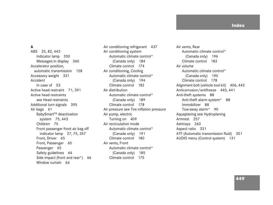 Index | Mercedes-Benz 2006 C 55 AMG User Manual | Page 450 / 473