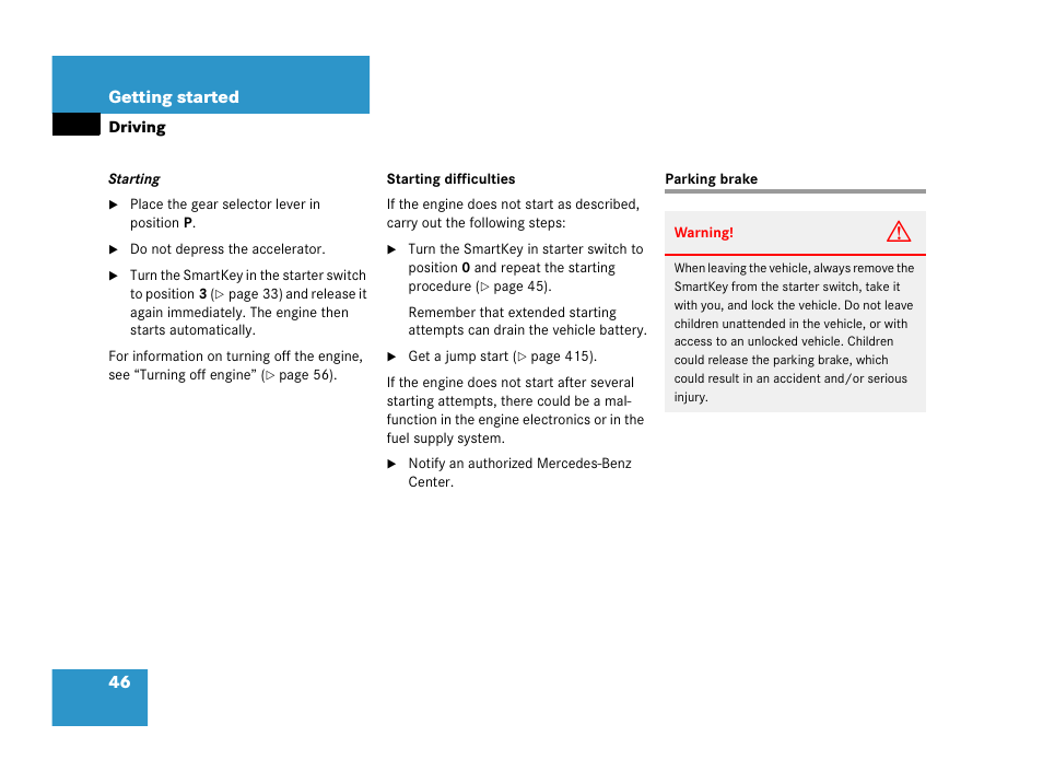 Parking brake | Mercedes-Benz 2006 C 55 AMG User Manual | Page 47 / 473