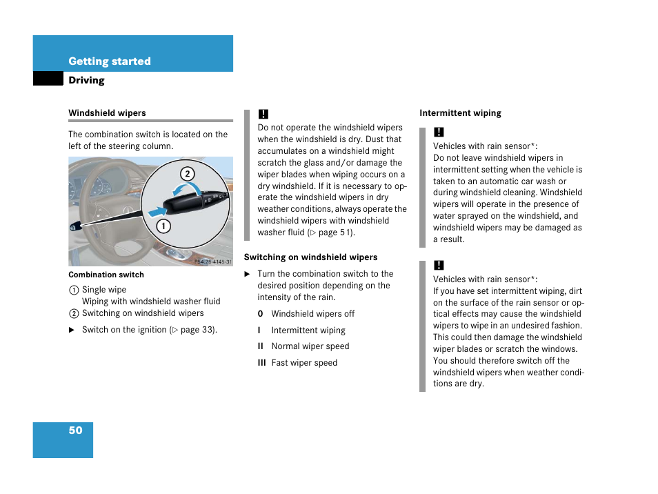 Windshield wipers | Mercedes-Benz 2006 C 55 AMG User Manual | Page 51 / 473