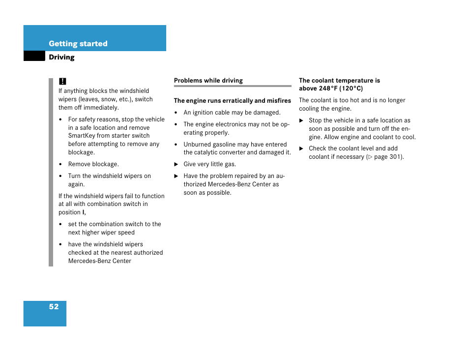 Problems:while driving, Problems while driving | Mercedes-Benz 2006 C 55 AMG User Manual | Page 53 / 473