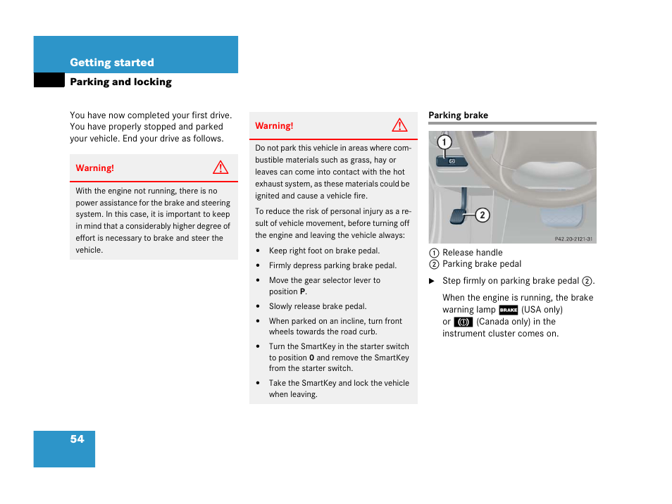Parking, Parking brake, Parking and locking | Mercedes-Benz 2006 C 55 AMG User Manual | Page 55 / 473