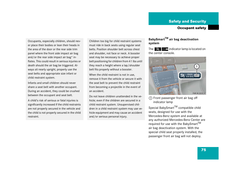 75 safety and security | Mercedes-Benz 2006 C 55 AMG User Manual | Page 76 / 473