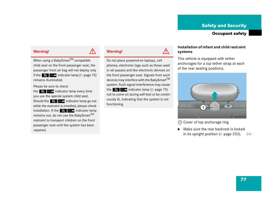 77 safety and security | Mercedes-Benz 2006 C 55 AMG User Manual | Page 78 / 473