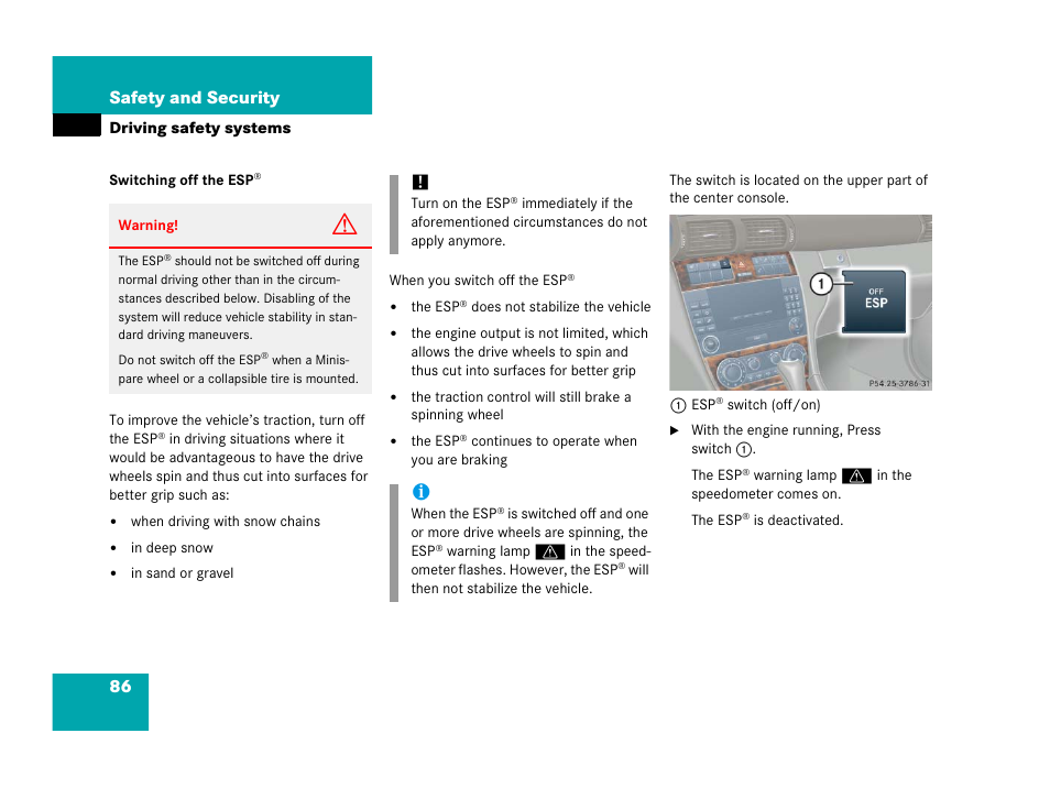 86 safety and security | Mercedes-Benz 2006 C 55 AMG User Manual | Page 87 / 473