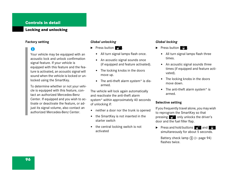 On, see “factory setting | Mercedes-Benz 2006 C 55 AMG User Manual | Page 97 / 473