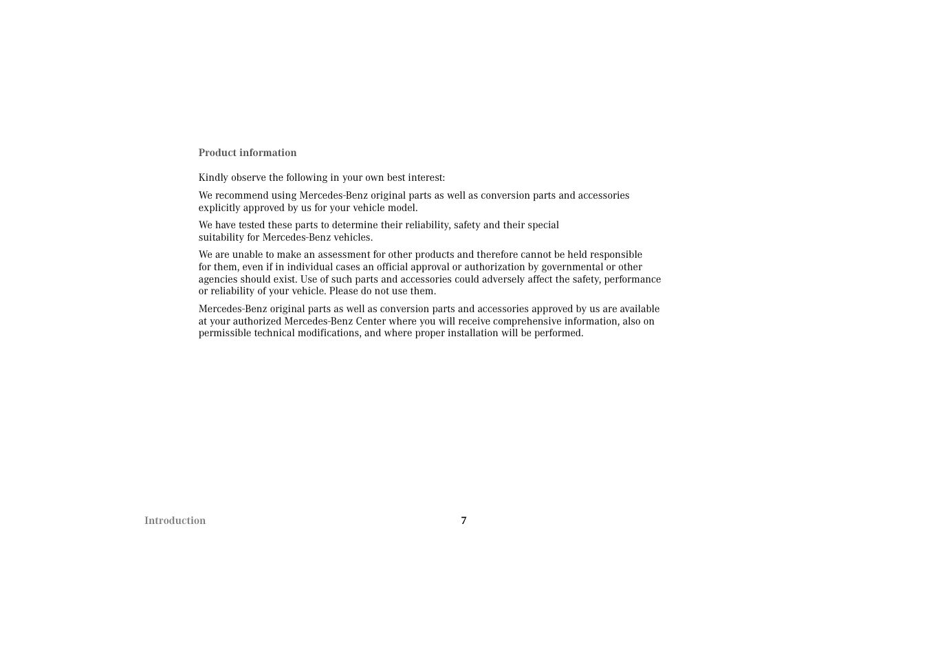 Introduction, Product information | Mercedes-Benz 2003 E -Class Wagon User Manual | Page 10 / 354