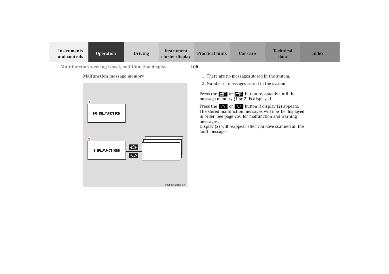 Malfunction message memory | Mercedes-Benz 2003 E -Class Wagon User Manual | Page 111 / 354