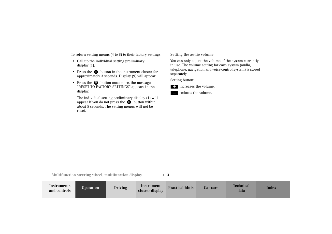 Setting the audio volume | Mercedes-Benz 2003 E -Class Wagon User Manual | Page 116 / 354