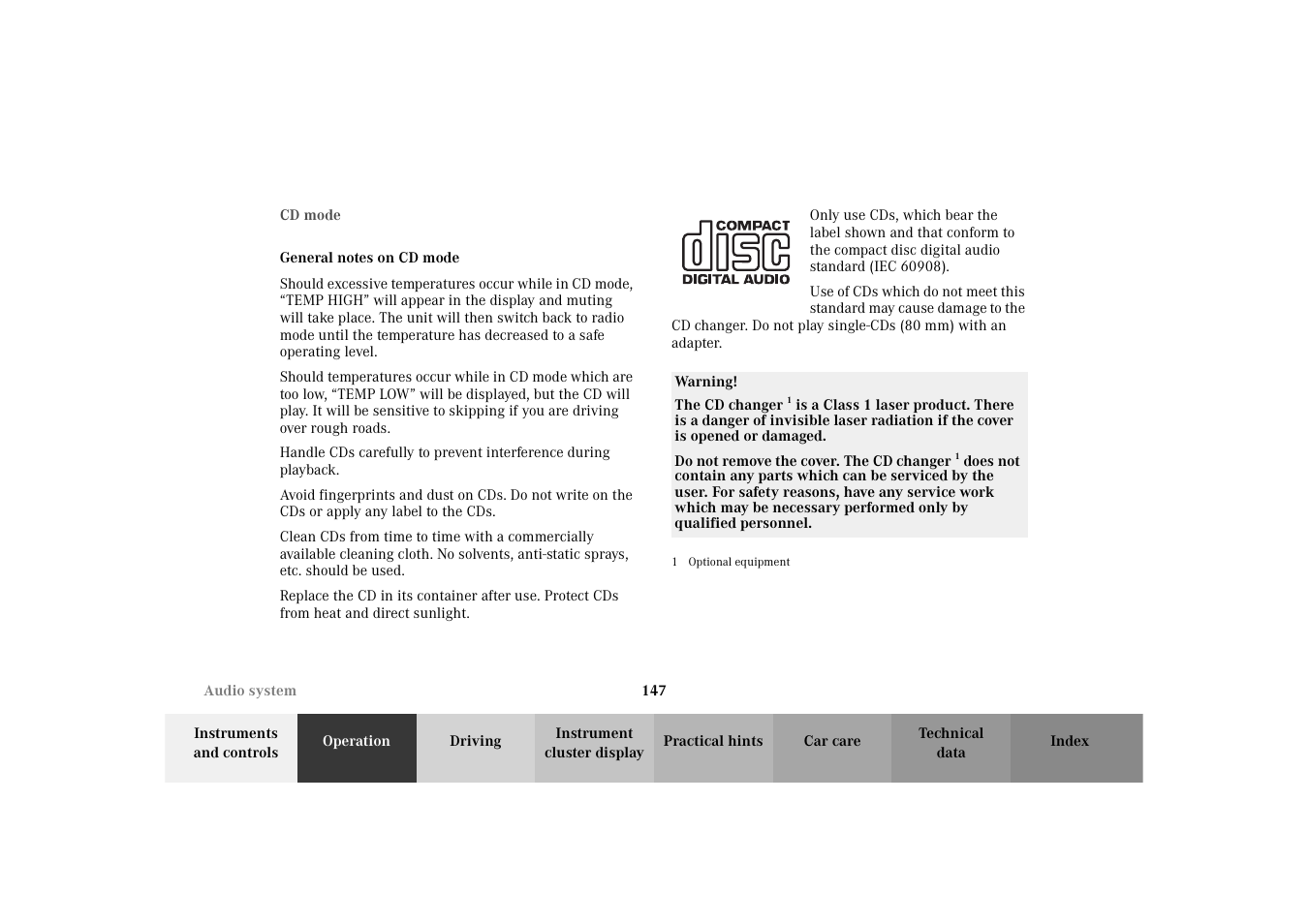 Audio system:cd mode, General notes on cd mode | Mercedes-Benz 2003 E -Class Wagon User Manual | Page 150 / 354