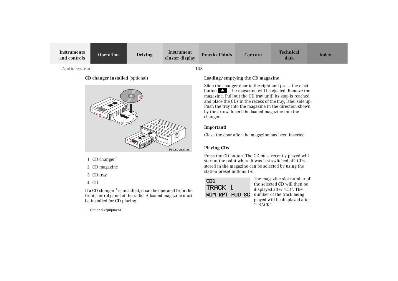 Loading/emptying the cd magazine, Playing cds, 148 a | Mercedes-Benz 2003 E -Class Wagon User Manual | Page 151 / 354