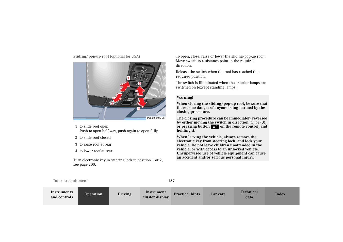 Sliding / pop-up roof | Mercedes-Benz 2003 E -Class Wagon User Manual | Page 160 / 354