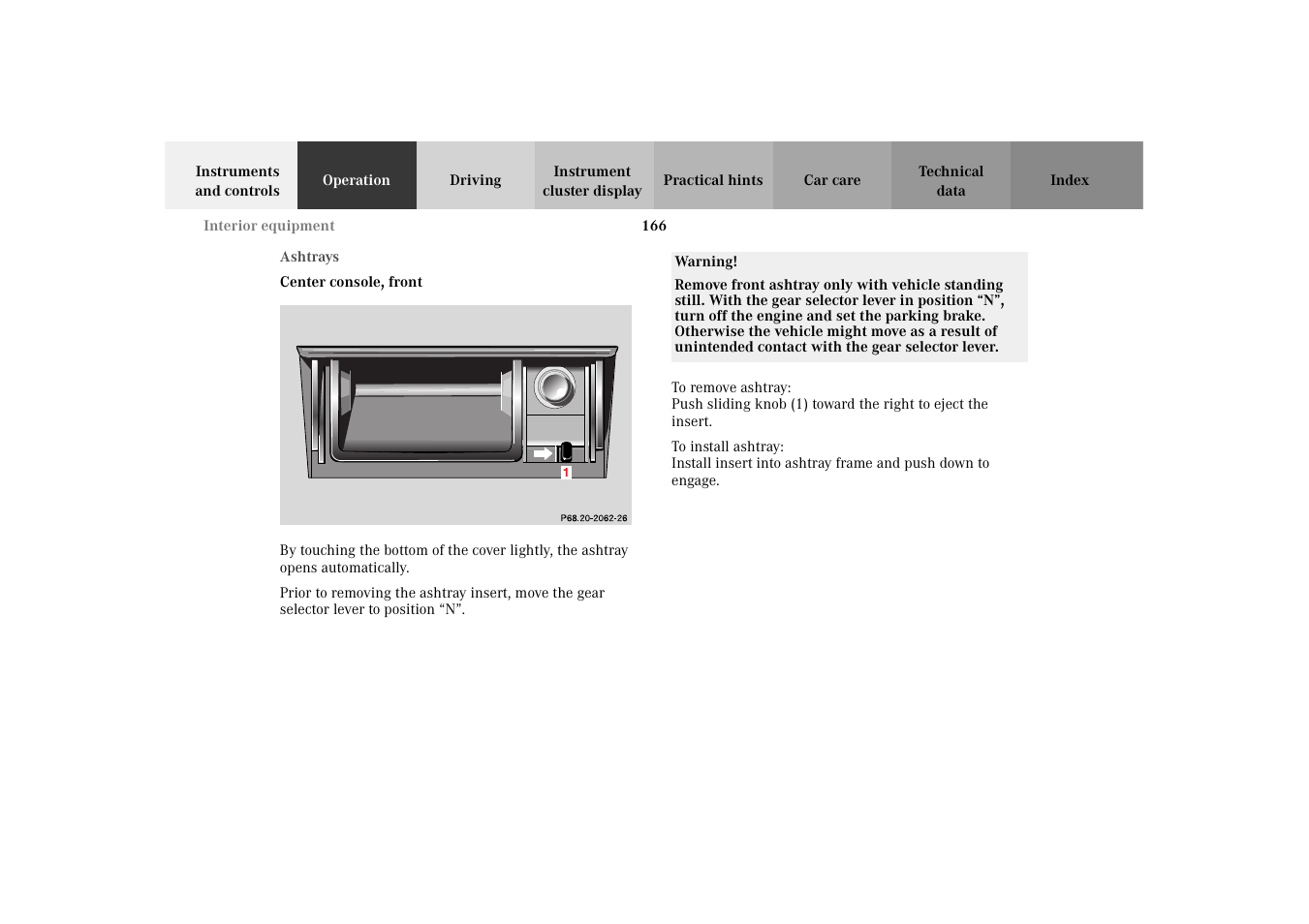 Ashtrays | Mercedes-Benz 2003 E -Class Wagon User Manual | Page 169 / 354