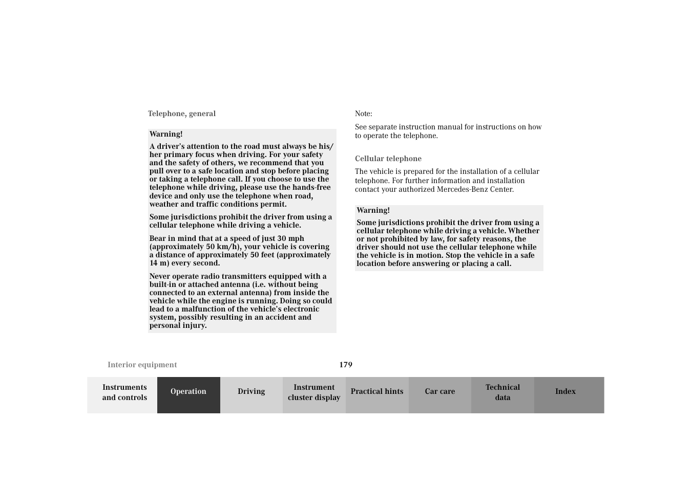 Telephone, Cellular telephone | Mercedes-Benz 2003 E -Class Wagon User Manual | Page 182 / 354