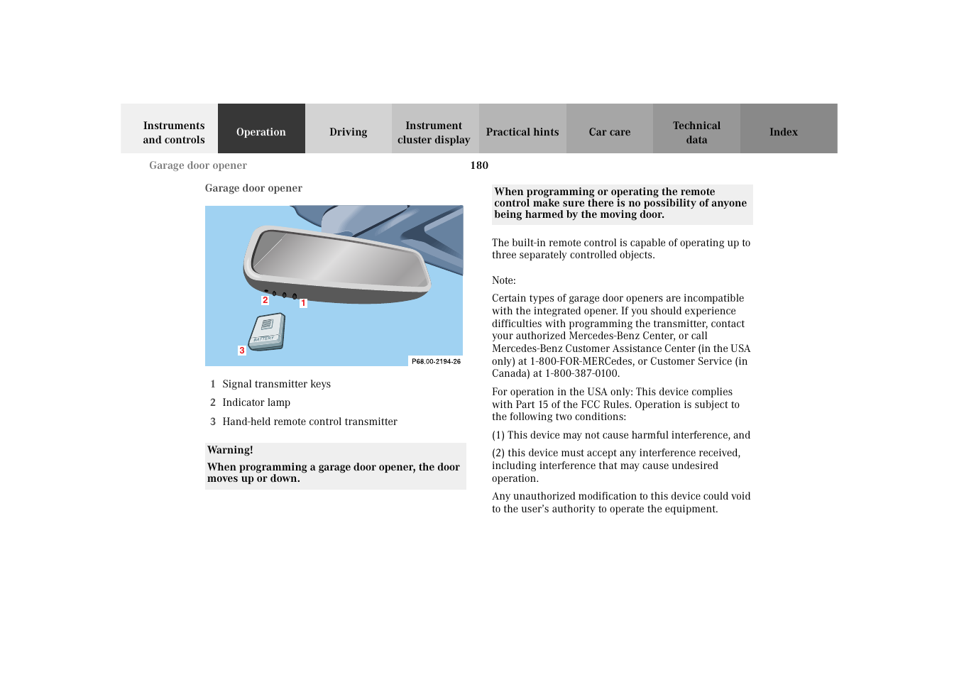 Garage door opener, Abs-system | Mercedes-Benz 2003 E -Class Wagon User Manual | Page 183 / 354