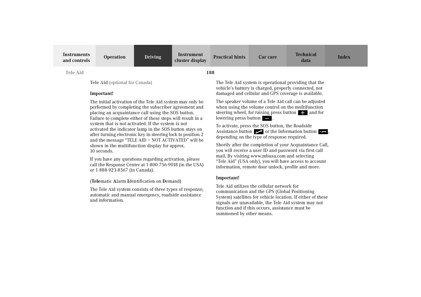 Tele aid | Mercedes-Benz 2003 E -Class Wagon User Manual | Page 191 / 354