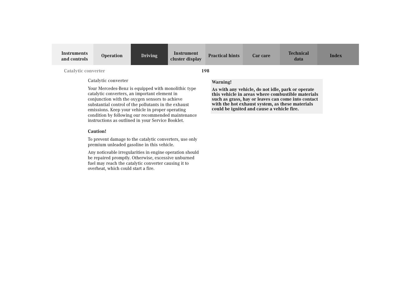 Catalytic converter | Mercedes-Benz 2003 E -Class Wagon User Manual | Page 201 / 354