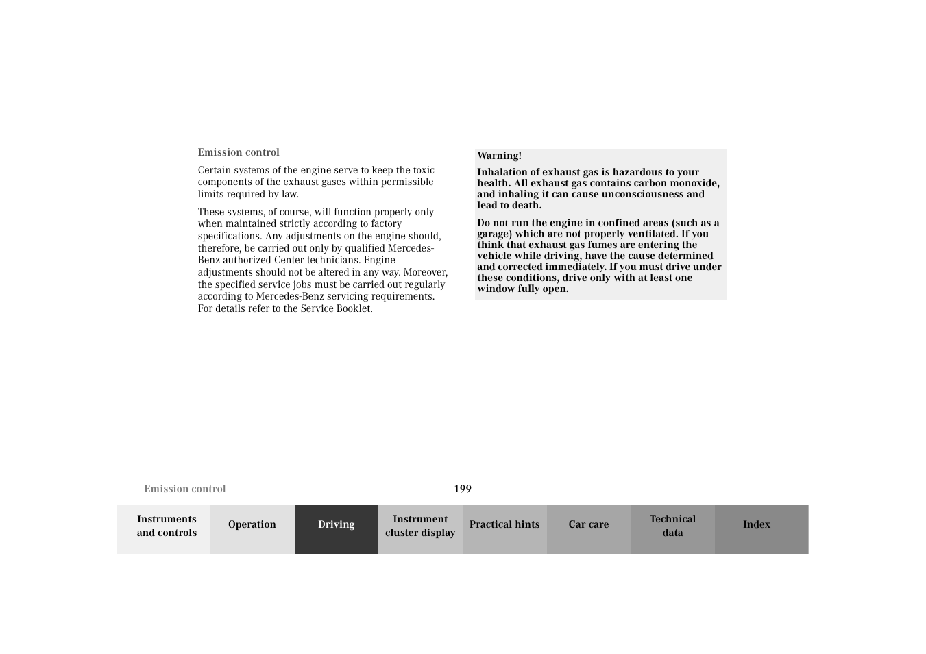 Emission control | Mercedes-Benz 2003 E -Class Wagon User Manual | Page 202 / 354