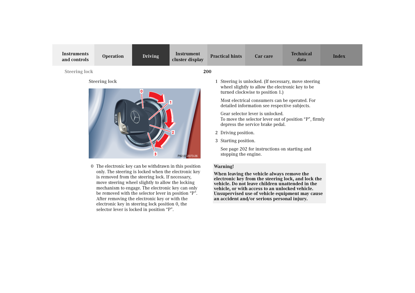 Steering lock | Mercedes-Benz 2003 E -Class Wagon User Manual | Page 203 / 354