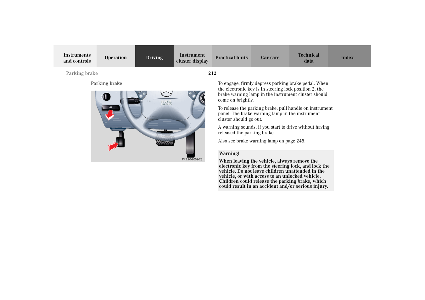Parking brake | Mercedes-Benz 2003 E -Class Wagon User Manual | Page 215 / 354