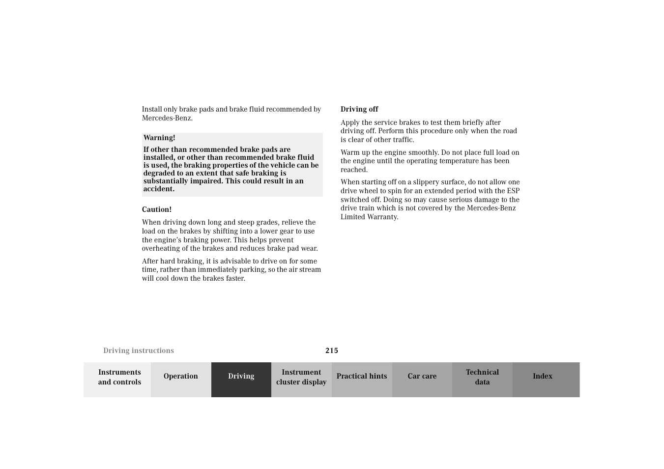 Driving off | Mercedes-Benz 2003 E -Class Wagon User Manual | Page 218 / 354