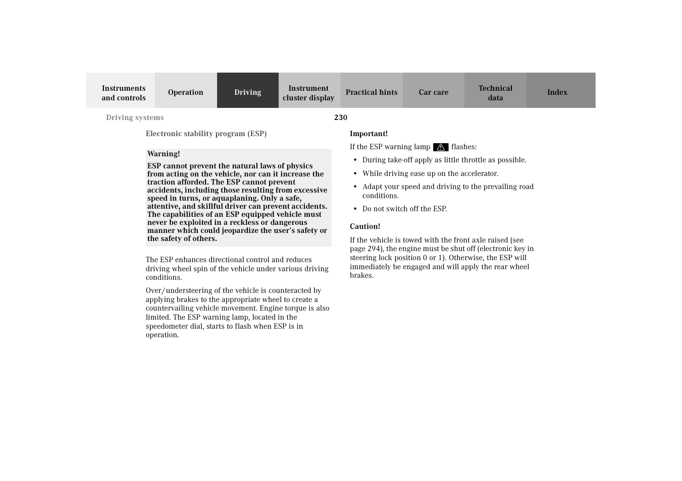 Electronic stability program (esp), Electronic stability, Program (esp) | Mercedes-Benz 2003 E -Class Wagon User Manual | Page 233 / 354