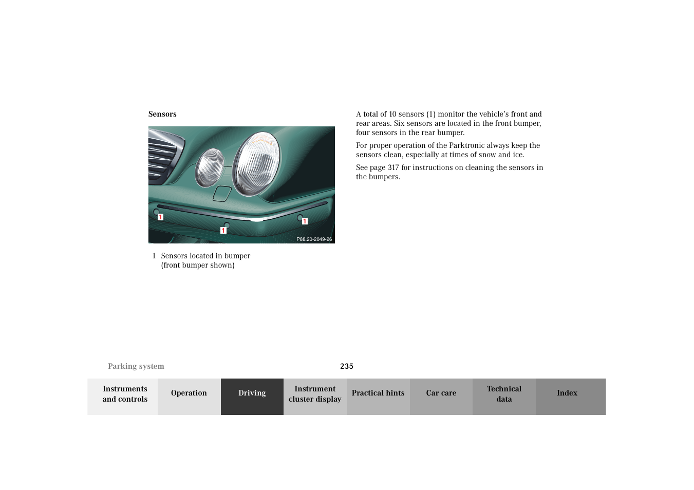 Parking assist (parktronic):sensors | Mercedes-Benz 2003 E -Class Wagon User Manual | Page 238 / 354