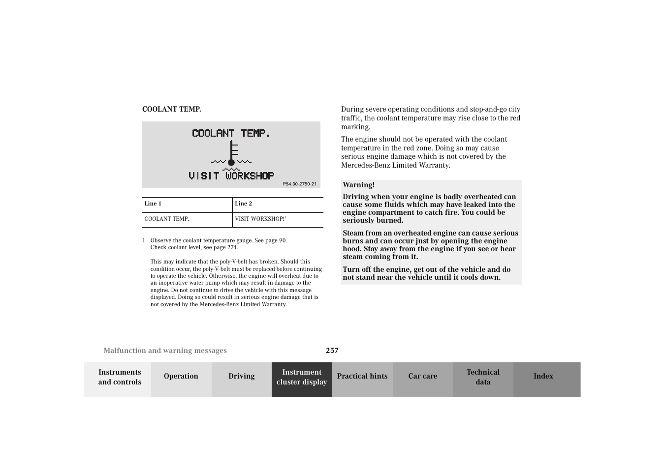 Coolant temp | Mercedes-Benz 2003 E -Class Wagon User Manual | Page 260 / 354