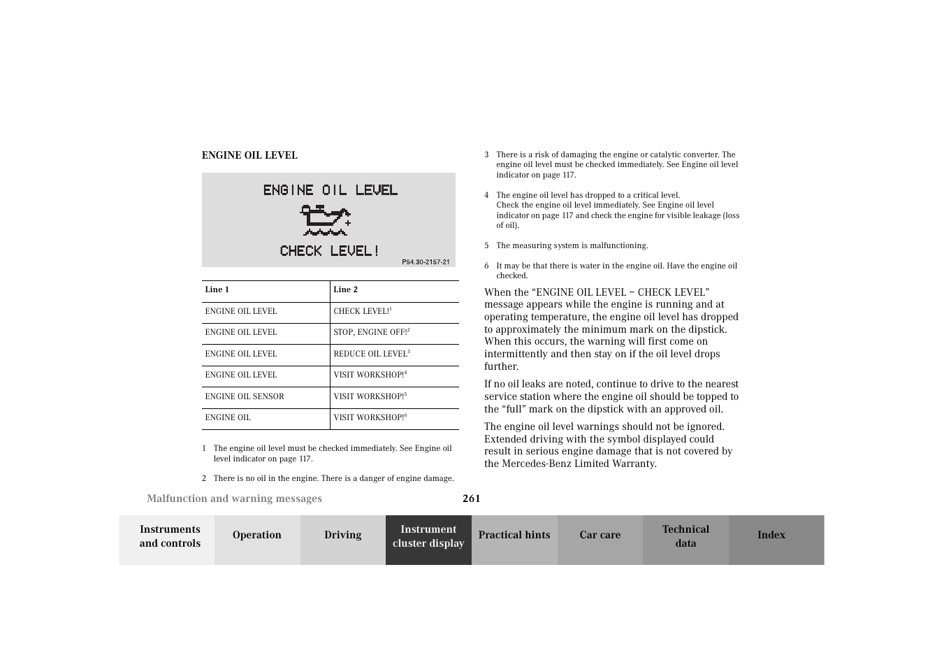 Engine oil level, 261 if | Mercedes-Benz 2003 E -Class Wagon User Manual | Page 264 / 354