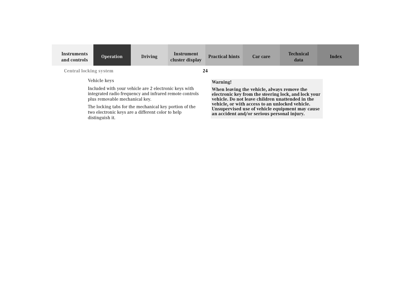Operation, Vehicle keys | Mercedes-Benz 2003 E -Class Wagon User Manual | Page 27 / 354