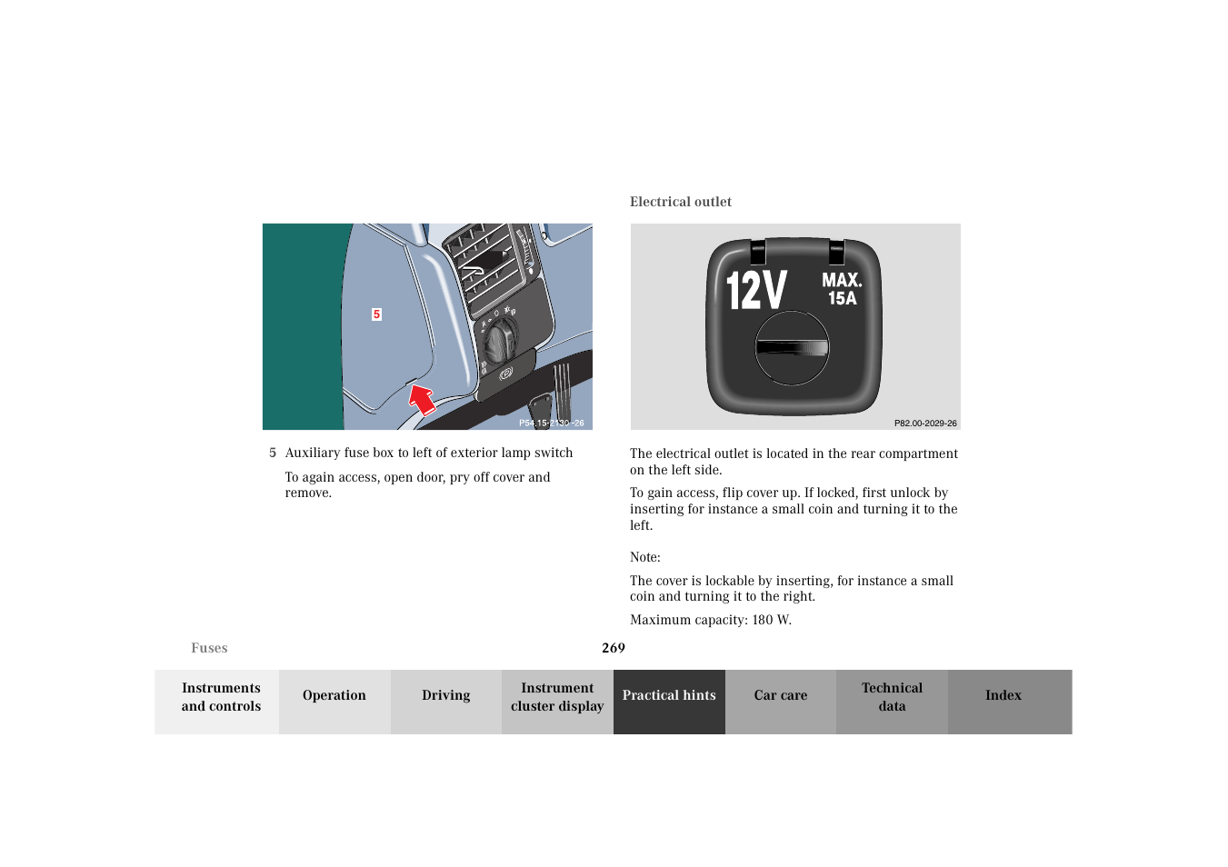 Electrical outlet | Mercedes-Benz 2003 E -Class Wagon User Manual | Page 272 / 354