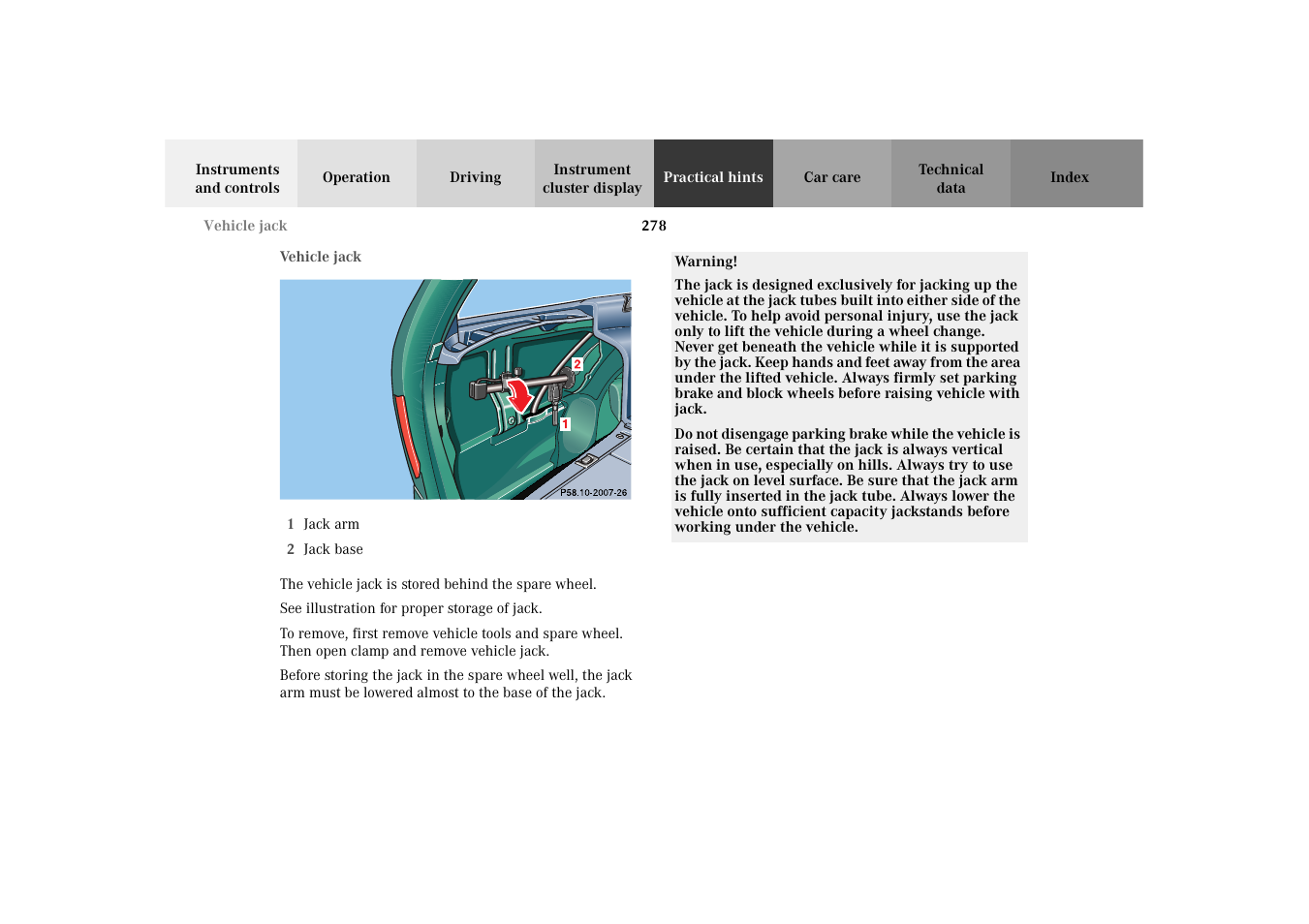 Vehicle jack | Mercedes-Benz 2003 E -Class Wagon User Manual | Page 281 / 354