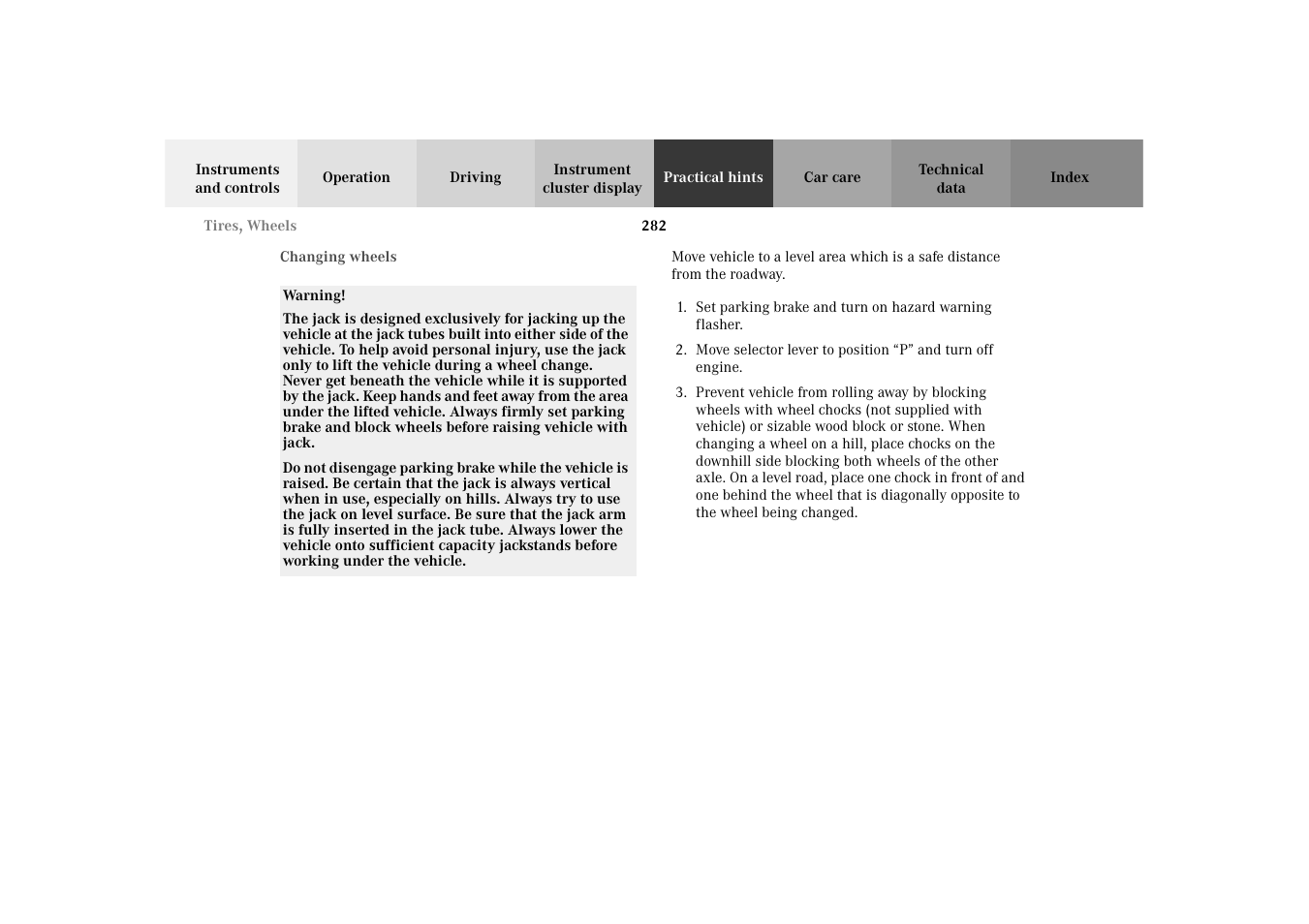 Changing wheels | Mercedes-Benz 2003 E -Class Wagon User Manual | Page 285 / 354