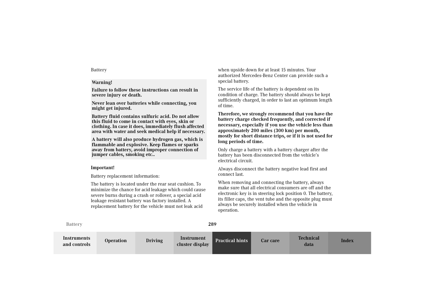 Battery | Mercedes-Benz 2003 E -Class Wagon User Manual | Page 292 / 354