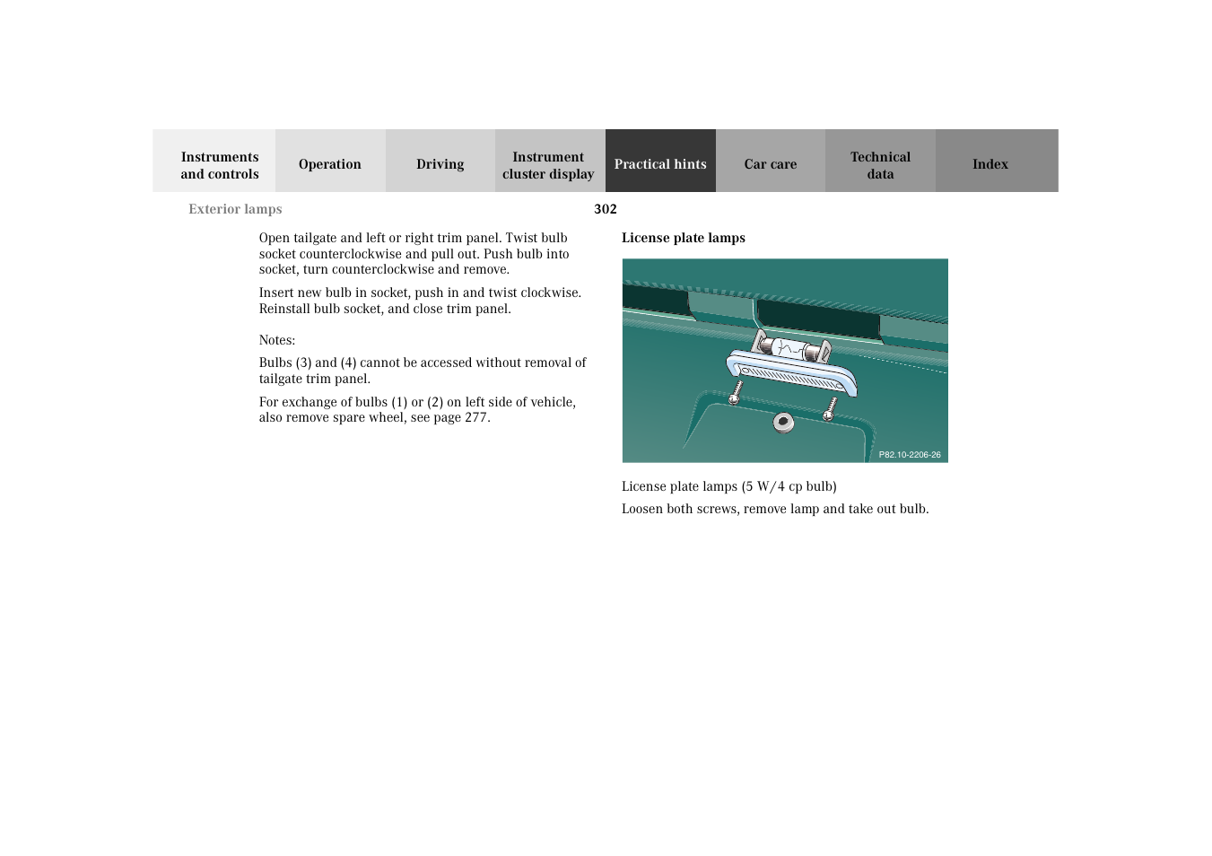 Exterior lamps:license plate lamps | Mercedes-Benz 2003 E -Class Wagon User Manual | Page 305 / 354