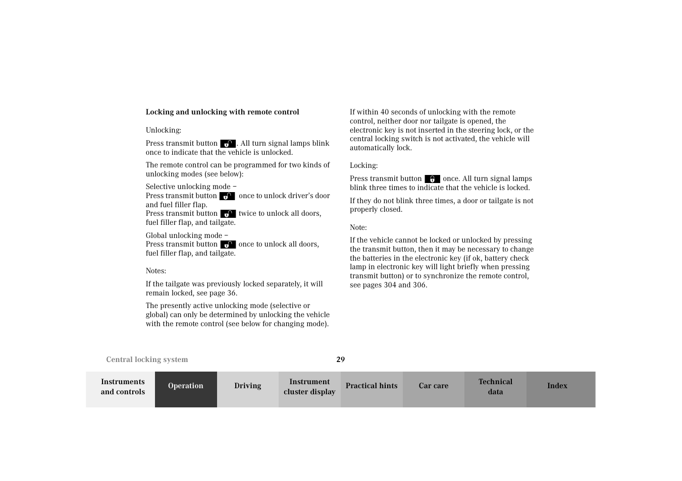 Central locking system:locking and unlocking | Mercedes-Benz 2003 E -Class Wagon User Manual | Page 32 / 354
