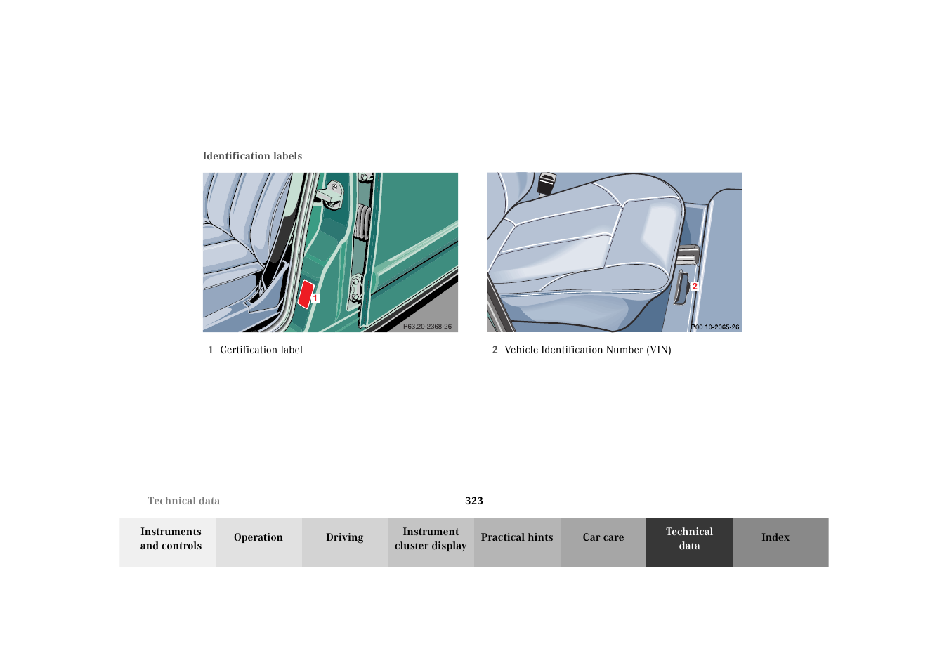 Identification labels | Mercedes-Benz 2003 E -Class Wagon User Manual | Page 326 / 354
