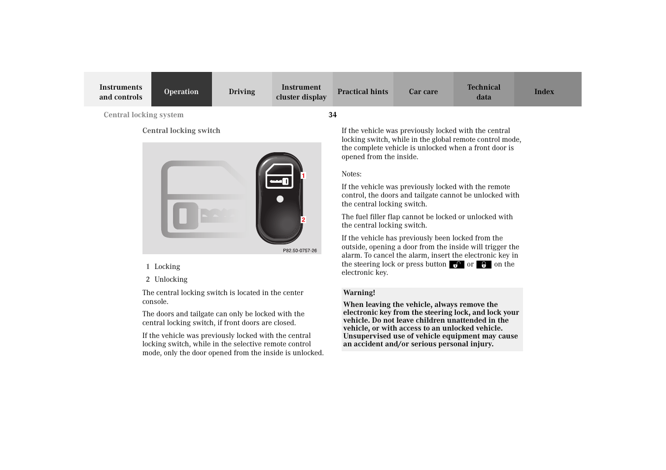 Central locking switch | Mercedes-Benz 2003 E -Class Wagon User Manual | Page 37 / 354