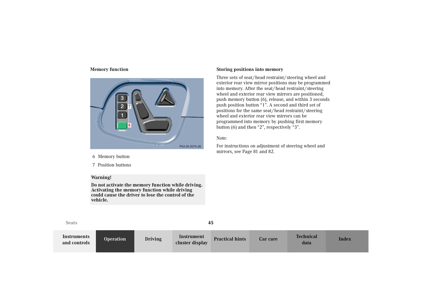 Memory, Memory:storing | Mercedes-Benz 2003 E -Class Wagon User Manual | Page 48 / 354