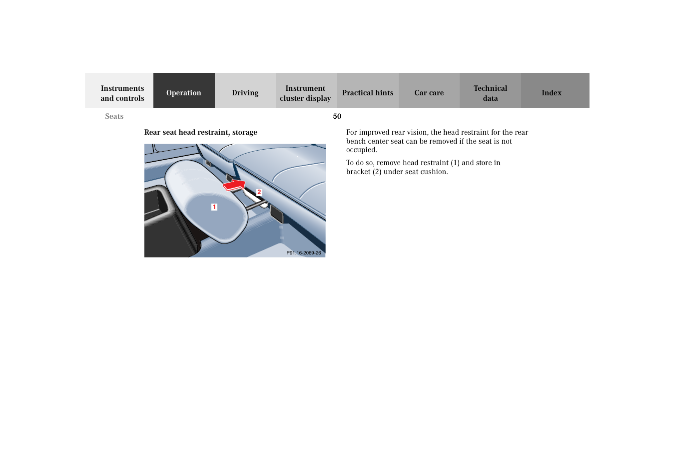 Head restraints:rear seat head restraint, storage | Mercedes-Benz 2003 E -Class Wagon User Manual | Page 53 / 354