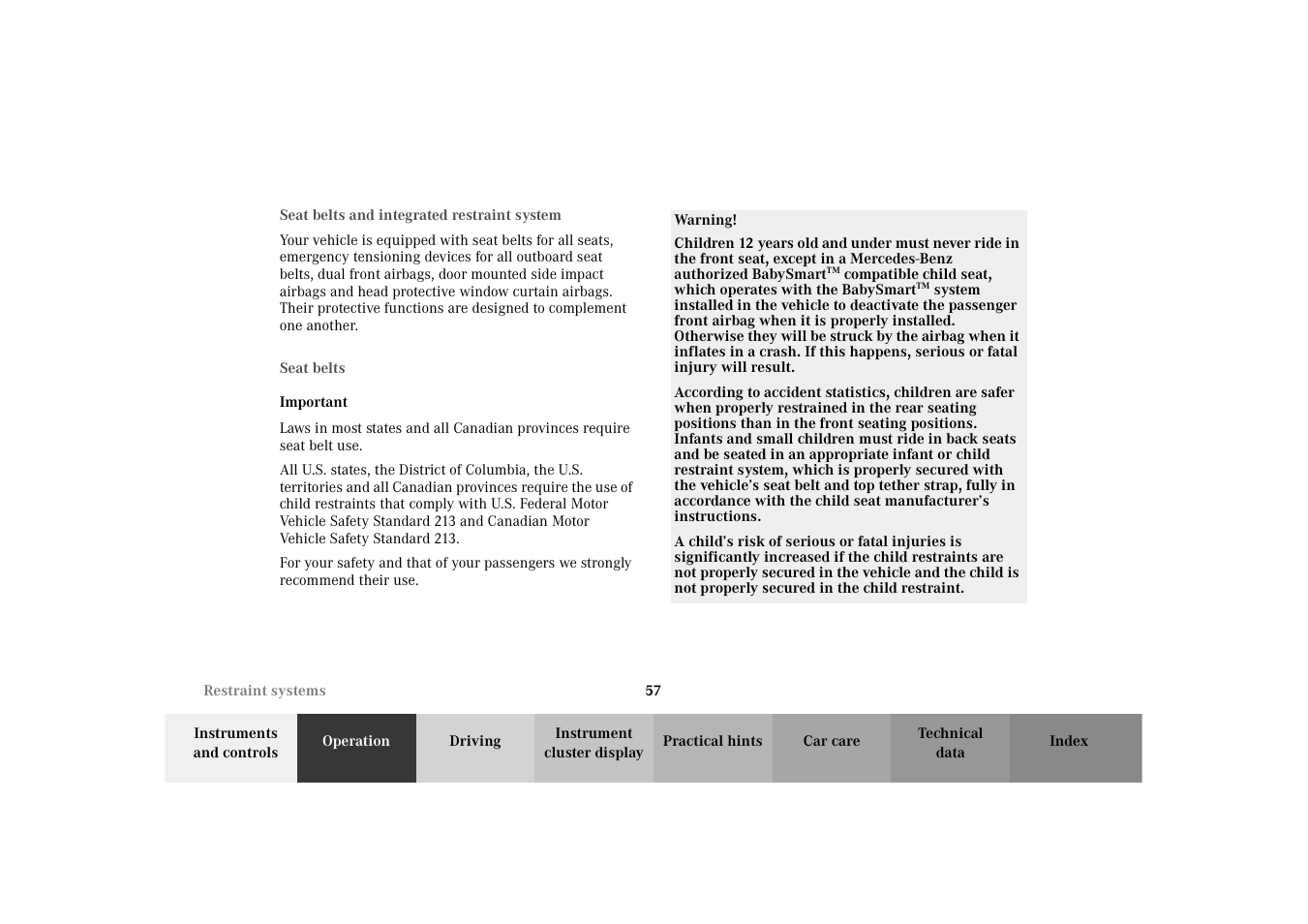 Seat belts and integrated restraint system, Seat belts, Seat belts and integrated restraint | System | Mercedes-Benz 2003 E -Class Wagon User Manual | Page 60 / 354