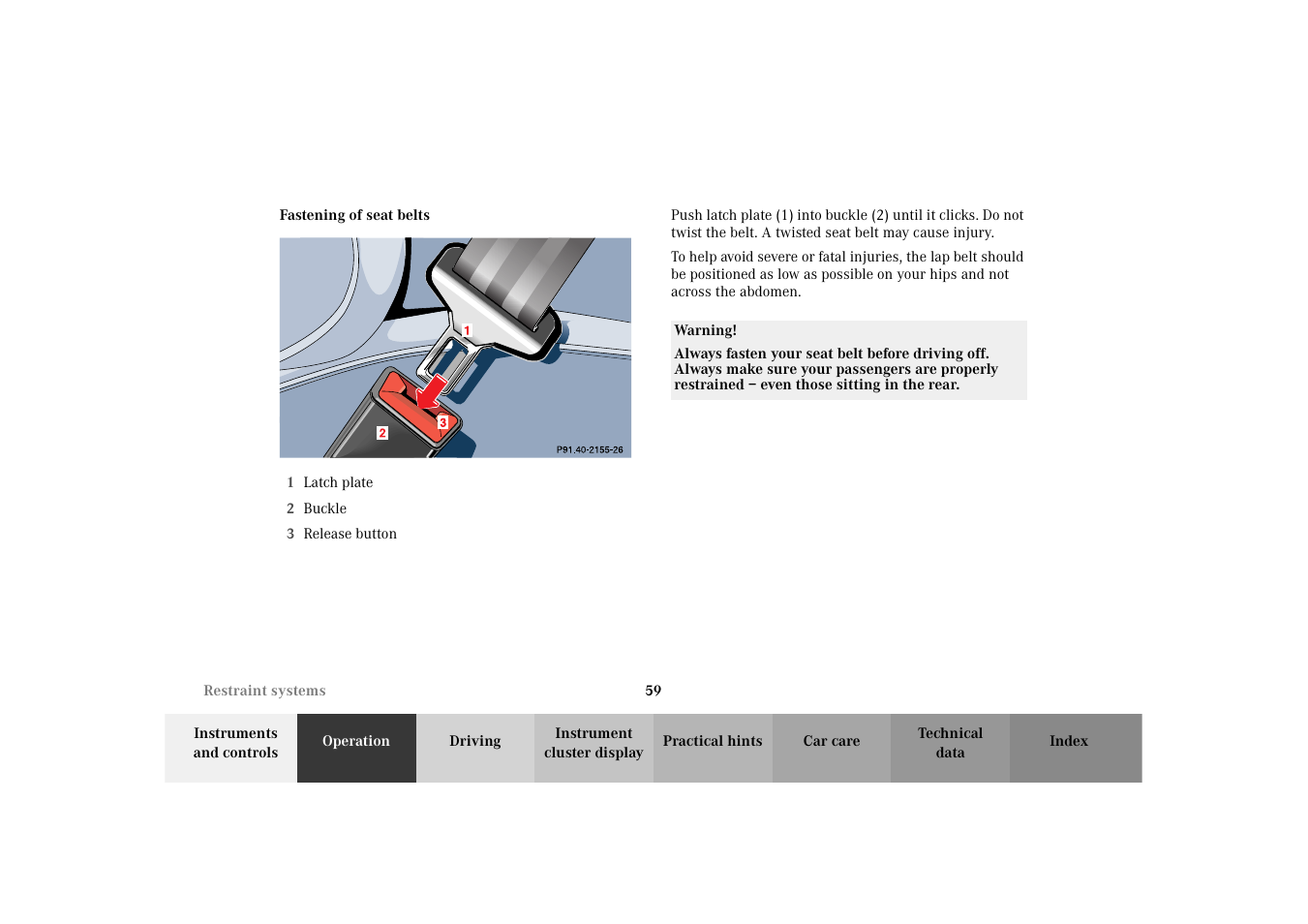 Seat belts:fastening | Mercedes-Benz 2003 E -Class Wagon User Manual | Page 62 / 354