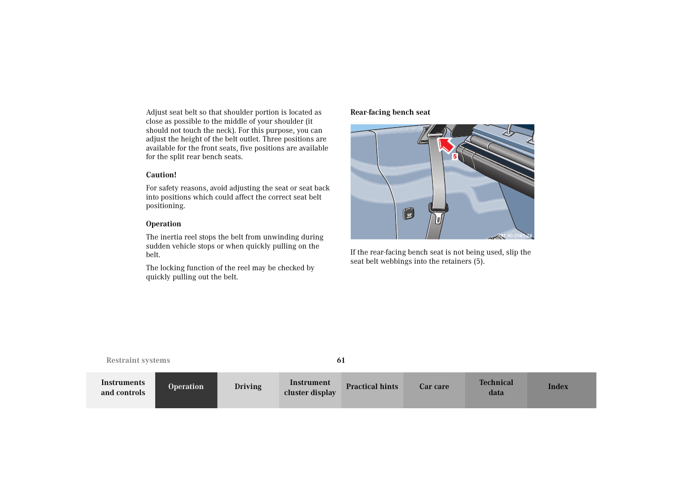 Seat belts:rear-facing bench seat | Mercedes-Benz 2003 E -Class Wagon User Manual | Page 64 / 354