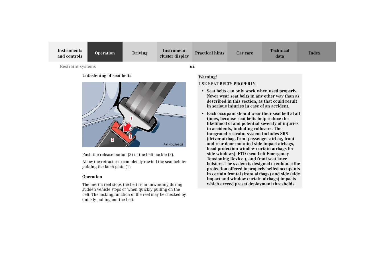 Seat belts:unfastening | Mercedes-Benz 2003 E -Class Wagon User Manual | Page 65 / 354
