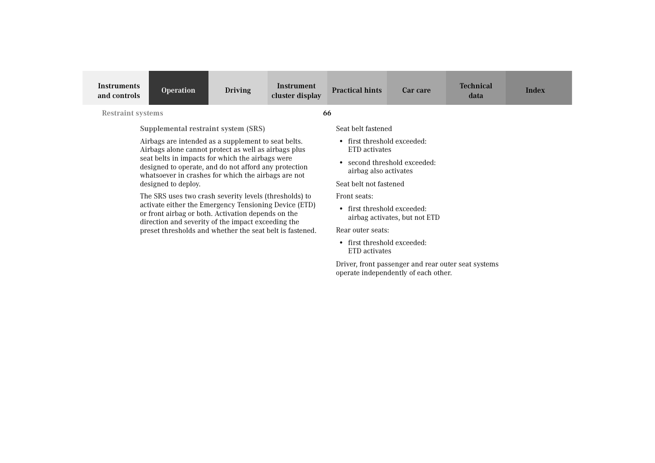 Supplemental restraint system (srs) | Mercedes-Benz 2003 E -Class Wagon User Manual | Page 69 / 354