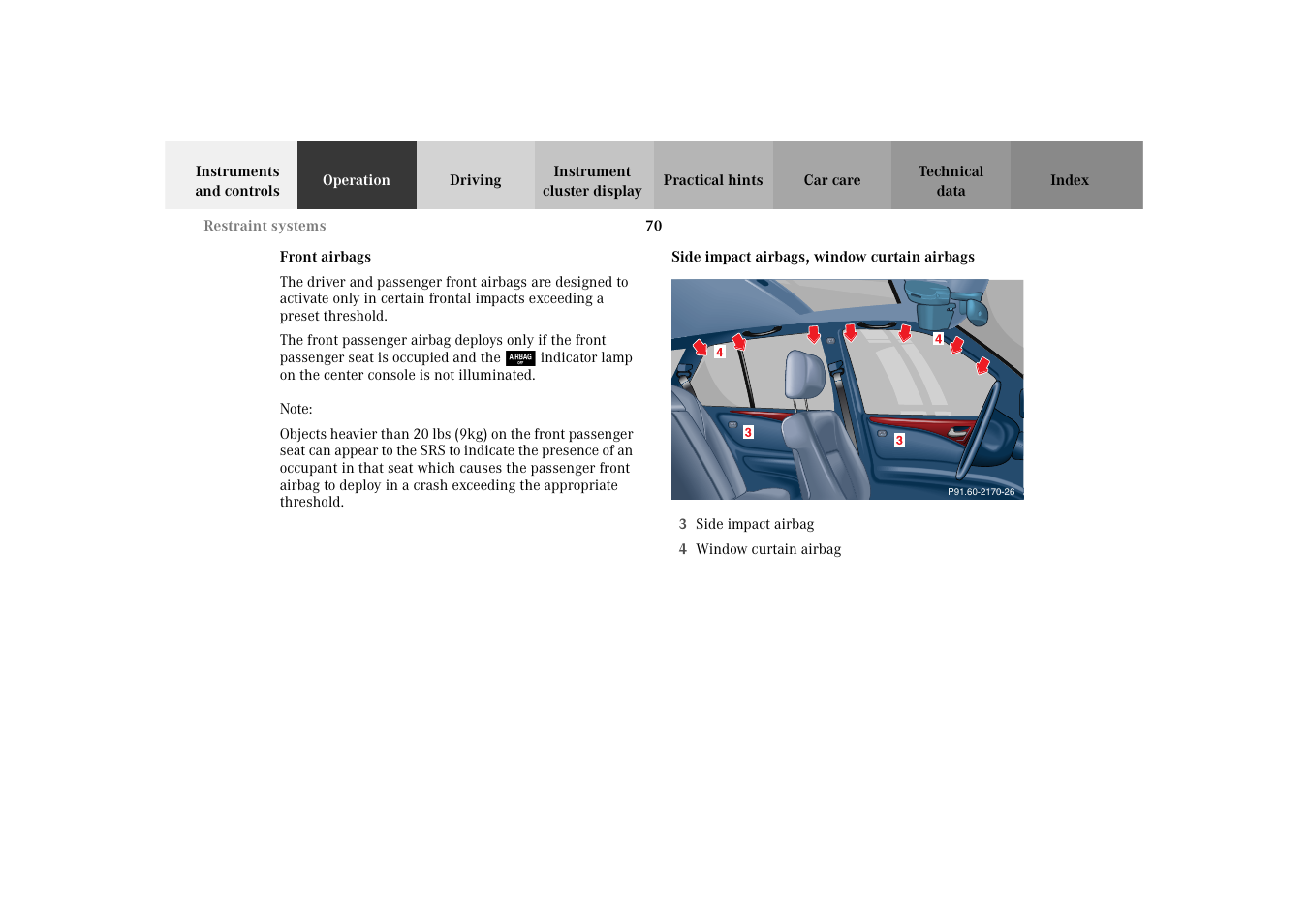 Front airbags | Mercedes-Benz 2003 E -Class Wagon User Manual | Page 73 / 354