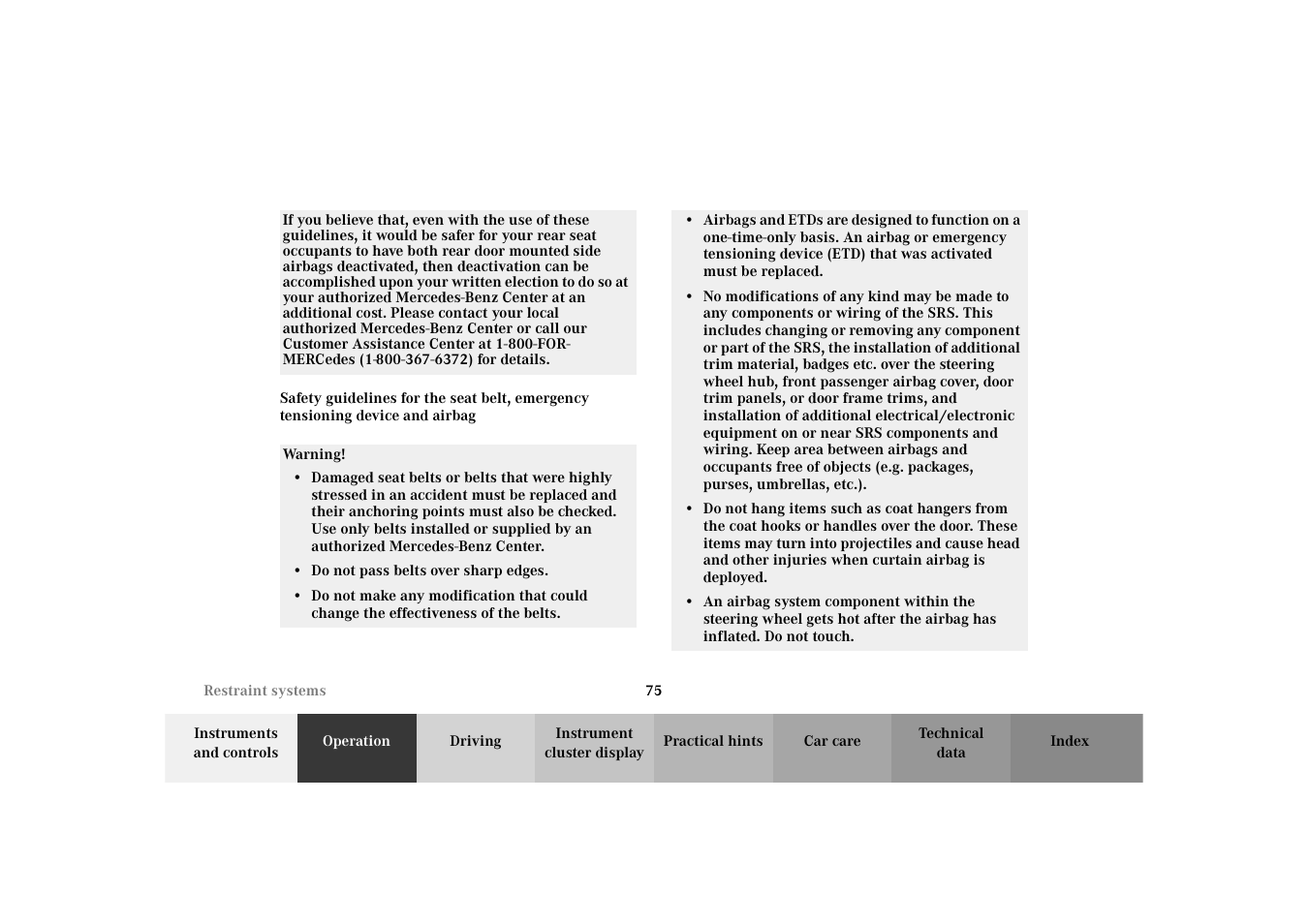 Safety guidelines for the seat belt, Emergency tensioning device and airbag | Mercedes-Benz 2003 E -Class Wagon User Manual | Page 78 / 354