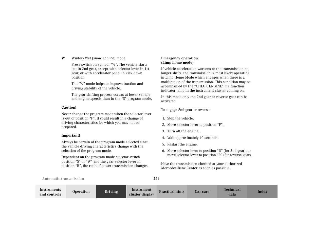 Mercedes-Benz 2001 S 430 User Manual | Page 244 / 421