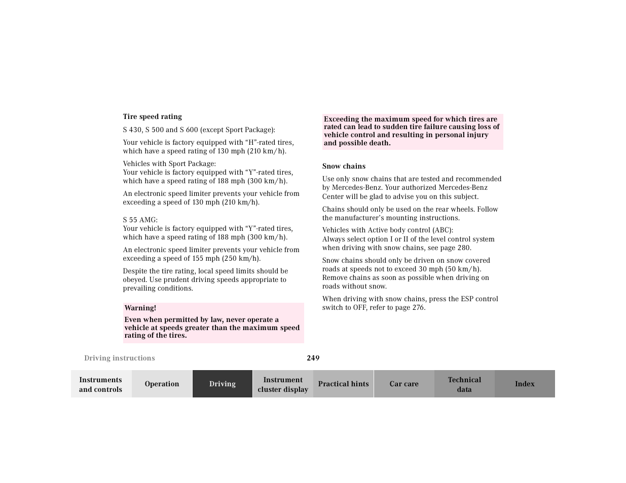 Mercedes-Benz 2001 S 430 User Manual | Page 252 / 421