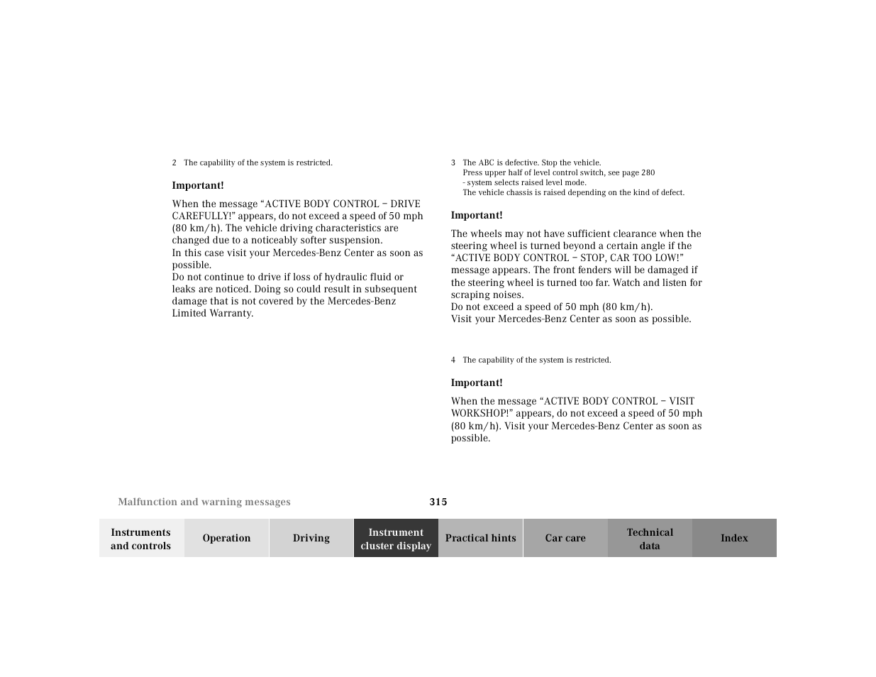 Mercedes-Benz 2001 S 430 User Manual | Page 318 / 421